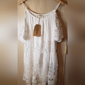 Women's white lace mini dress.